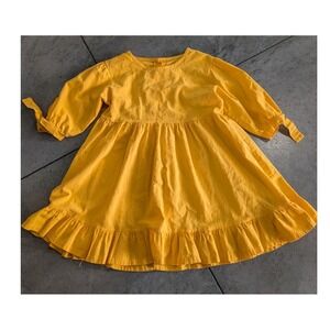 Honey Bean Girls Yellow Long Sleeve Ruffle Dress with Tie Cuffs Size 6